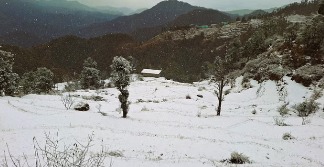 बिगड़े मौसम से गिरा तापमान… चकराता,  धनोल्टी और बुरांशखंडा में बिछी बर्फ की सफेद चादर
